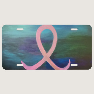 Bold Breast Cancer Awareness Pink Ribbon Abstract License Plate