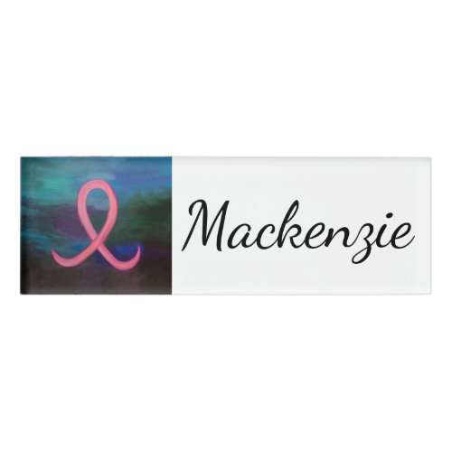 Bold Breast Cancer Awareness Pink Ribbon Abstract Name Tag