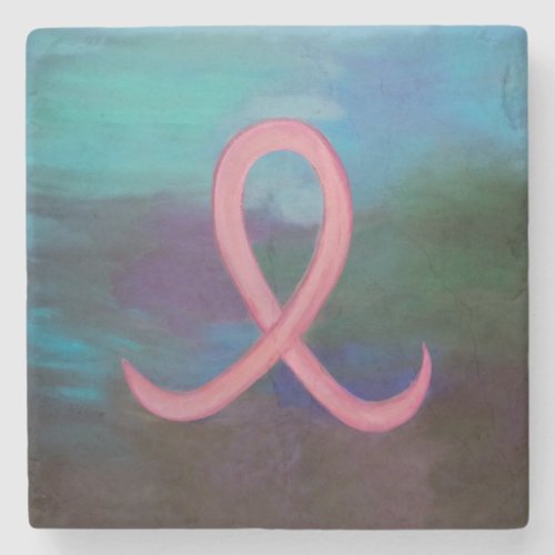 Bold Breast Cancer Awareness Pink Ribbon Abstract Stone Coaster