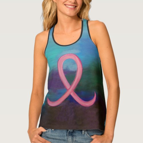 Bold Breast Cancer Awareness Pink Ribbon Abstract Tank Top