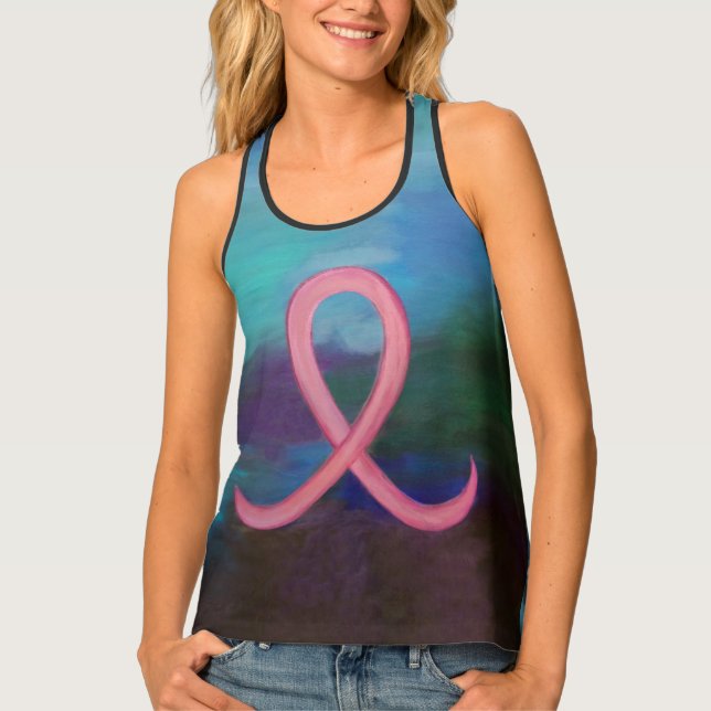 Bold Breast Cancer Awareness Pink Ribbon Abstract Tank Top (Front)