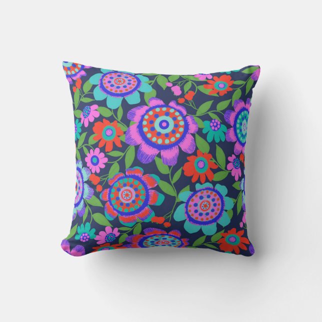 Bold, bright blooms throw pillow (Front)