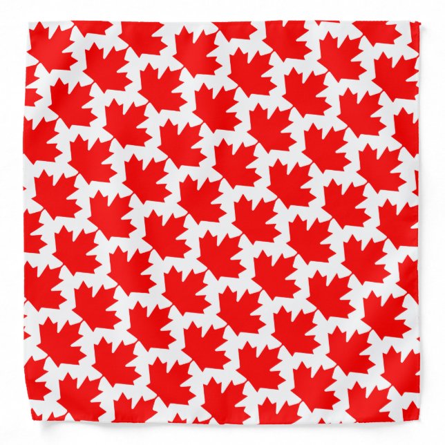 Bold Bright Canada Maple Leaf Pattern Red White Bandana (Front)