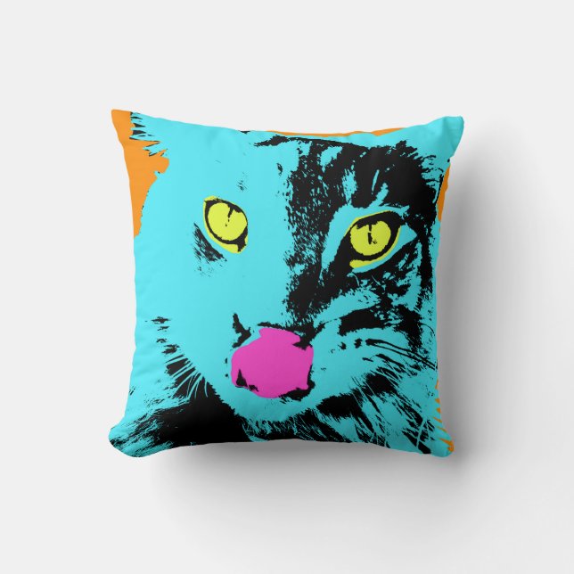 Bold Bright Cat Face Throw Pillow (Front)