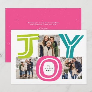 Bold bright colorful joy three photo Christmas Holiday Card