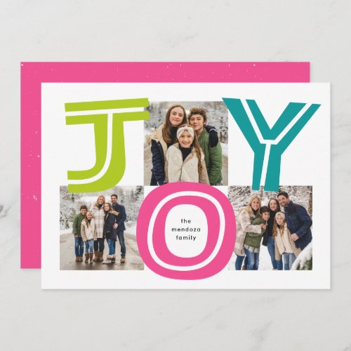 Bold bright colorful joy three photo Christmas Holiday Card