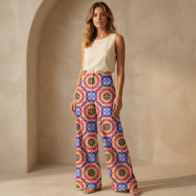 Bold Bright Colorful Retro Geometric Tile Pattern Fabric (Creator Uploaded)