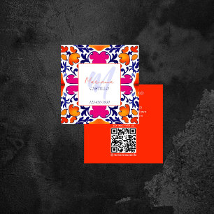 Bold bright colorful unique orange template qr square business card