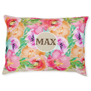 Bold Bright Colorful Watercolor Modern Floral Pet Bed