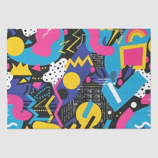 Bold Bright Colours 90s Abstract Funky Art Pattern Tissue Paper (Front)