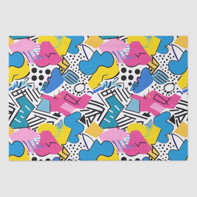 Bold Bright Colours 90s Abstract Funky Art Pattern Tissue Paper (Front)