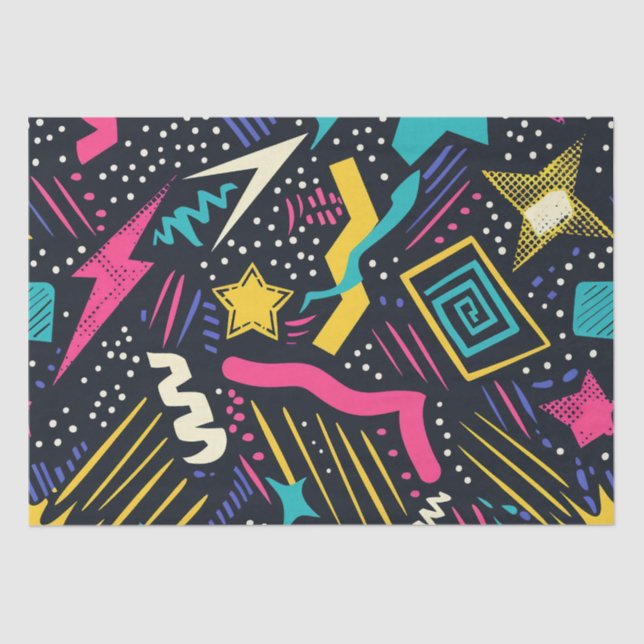 Bold Bright Colours 90s Abstract Funky Art Pattern Tissue Paper (Front)