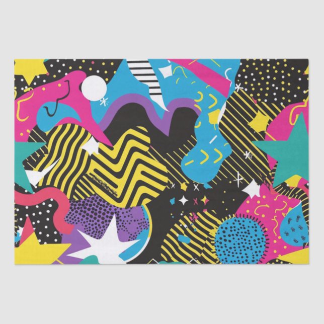 Bold Bright Colours 90s Abstract Funky Art Pattern Tissue Paper (Front)