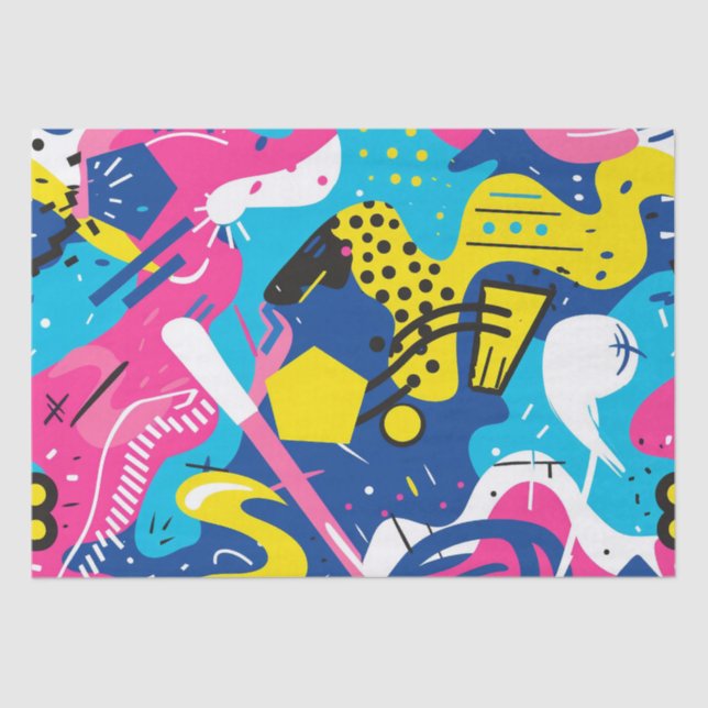 Bold Bright Colours 90s Abstract Funky Art Pattern Tissue Paper (Front)