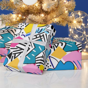 Bold Bright Colours 90s Abstract Funky Art Pattern Wrapping Paper