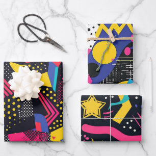 Bold Bright Colours 90s Abstract Funky Art Pattern Wrapping Paper Sheets
