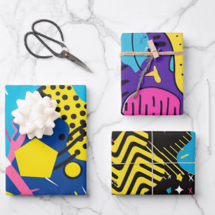 Bold Bright Colours 90s Abstract Funky Art Pattern Wrapping Paper Sheets