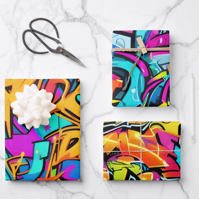 Bold Bright Colours Graffiti Street Art Pattern Wrapping Paper Sheets (Front)