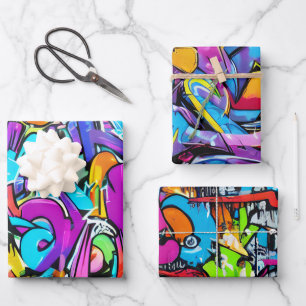 Bold Bright Colours Graffiti Street Art Pattern Wrapping Paper Sheets