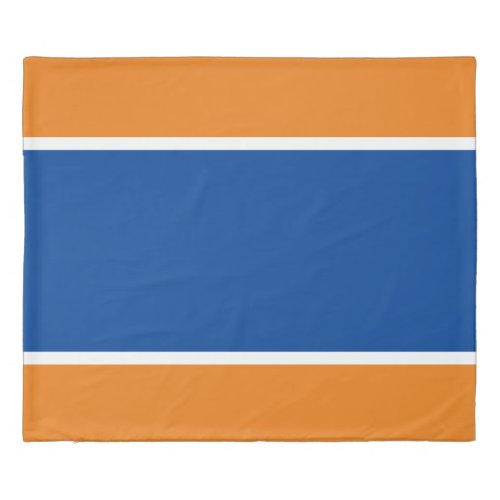 Bold Bright Deep Blue White Stripes On Orange Duvet Cover