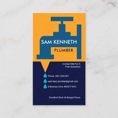 Bold Bright Faucet Blue Water Leakage Plumbing Business Card