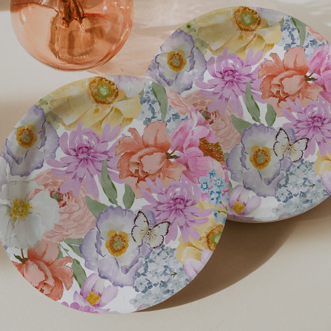 Bold Bright Floral Paper Plates (Bold Bright Floral Paper Plates by Painted Paperie
)