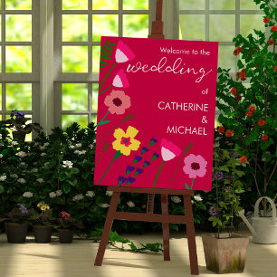 Bold & Bright Fuchsia Pink Floral Wedding Welcome Foam Board