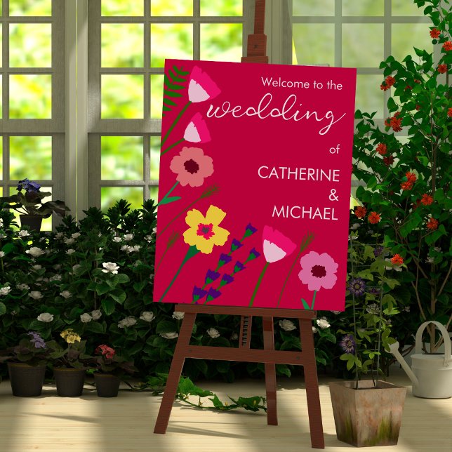 Bold & Bright Fuchsia Pink Floral Wedding Welcome  Foam Board (Creator Uploaded)