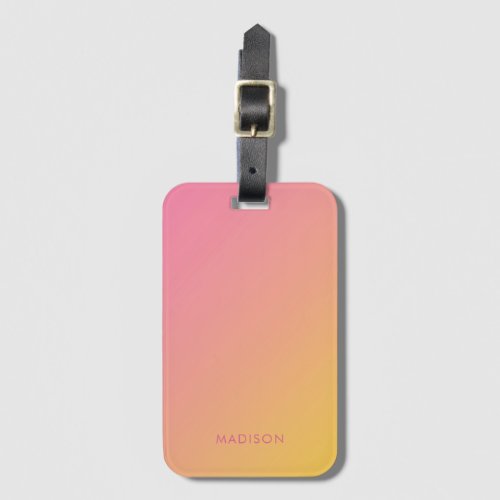 Bold Bright Girly Pink Yellow Gradient Ombr Luggage Tag