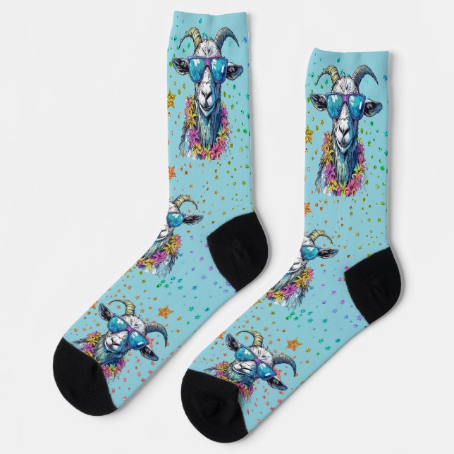 Bold, Bright Goat in Sunglasses Design Socks (Left)