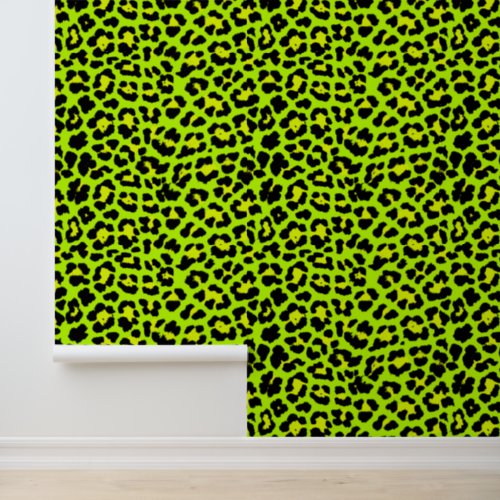 Bold Bright Green 1980s Punk Leopard Print Wallpaper