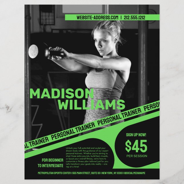 Bold Bright Green Personal Trainer Photo Flyer (Front)