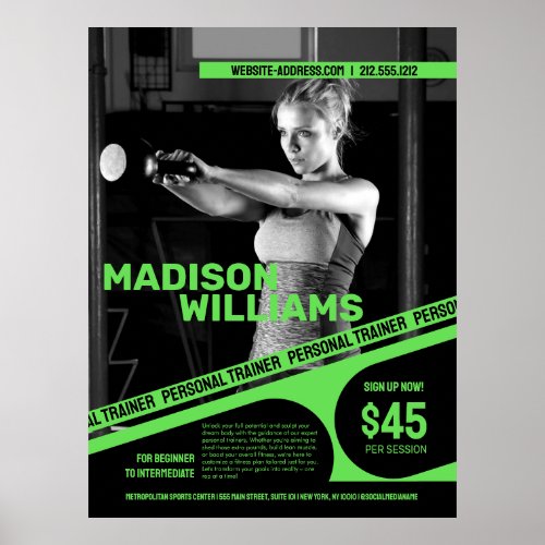 Bold Bright Green Personal Trainer Photo Poster