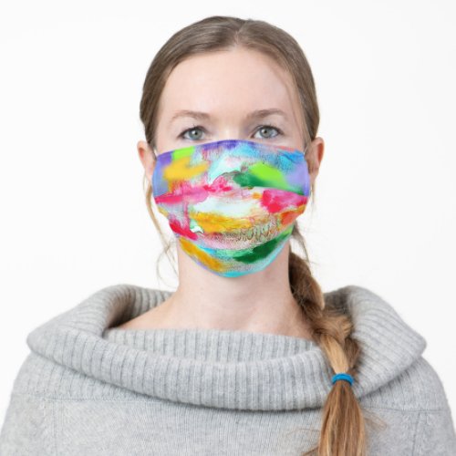 Bold  Bright Happy Colorful Watercolor Abstract Adult Cloth Face Mask