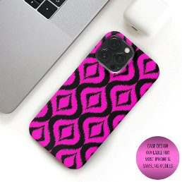Bold Bright Hot Pink Black Ikat Ogee Art Pattern iPhone 13 Pro Max Case