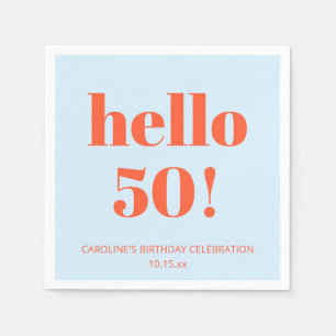 Bold Bright Modern Retro Blue Orange 50th Birthday Napkins