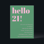 Bold Bright Modern Retro Pink Green 21st Birthday Invitation<br><div class="desc">This modern birthday invitation pairs bold, playful typography with a fresh, retro-inspired color combination for a statement-making look. The clean layout highlights the milestone age while keeping the overall design fun, stylish, and easy to read. Ideal for 21st birthdays and other adult celebrations, from casual gatherings to elevated parties. Personalize...</div>