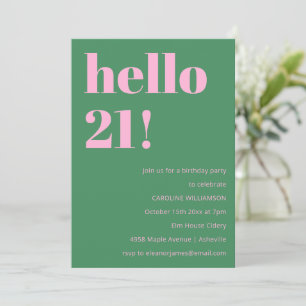 Bold Bright Modern Retro Pink Green 21st Birthday Invitation