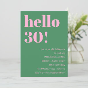 Bold Bright Modern Retro Pink Green 30th Birthday Invitation
