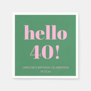 Bold Bright Modern Retro Pink Green 40th Birthday Napkins