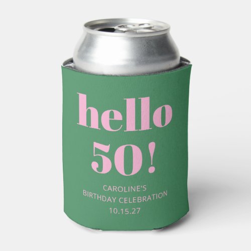Bold Bright Modern Retro Pink Green 50th Birthday Can Cooler