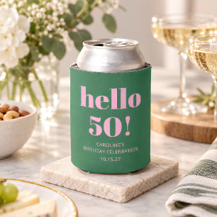 Bold Bright Modern Retro Pink Green 50th Birthday Can Cooler