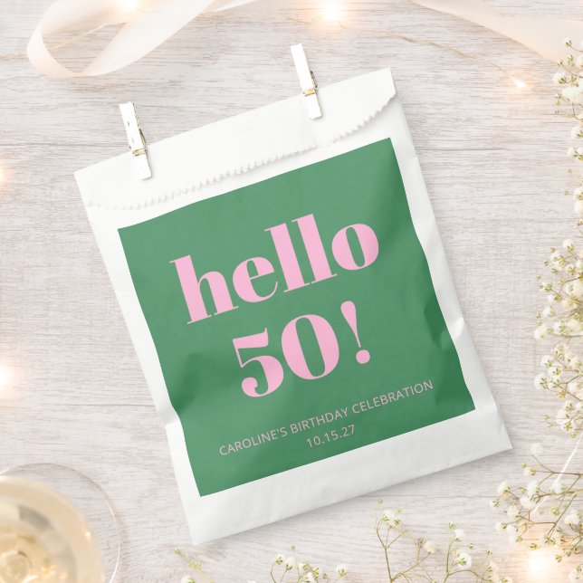 Bold Bright Modern Retro Pink Green 50th Birthday Favor Bag (Clipped)