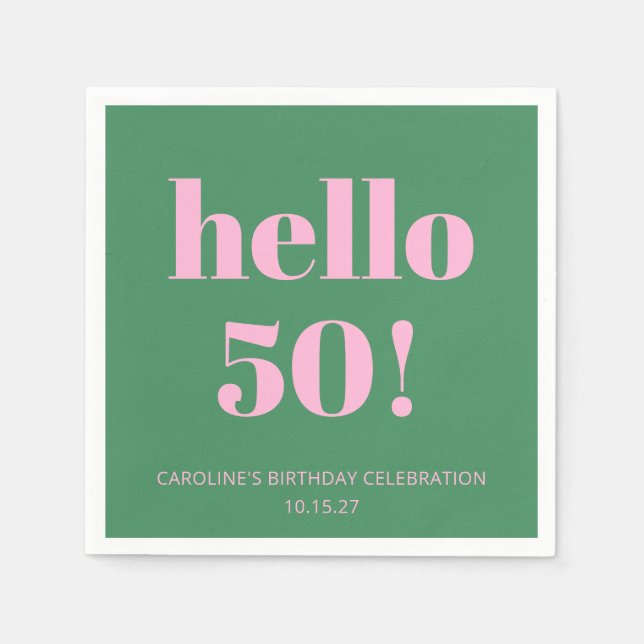 Bold Bright Modern Retro Pink Green 50th Birthday Napkins (Front)