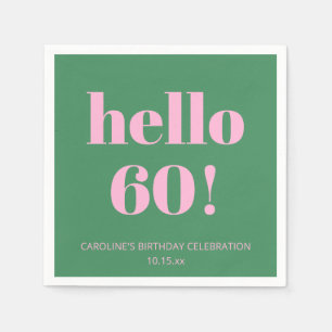 Bold Bright Modern Retro Pink Green 60th Birthday Napkins