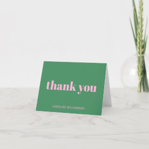 Bold Bright Modern Retro Pink Green Birthday Letterpress Thank You Card