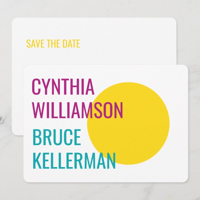 Bold Bright Neon Pink Yellow Turquoise Save Date Invitation (Front/Back)