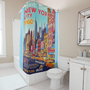 Bold & Bright NYC 1960s Travel Poster Shower Curtain