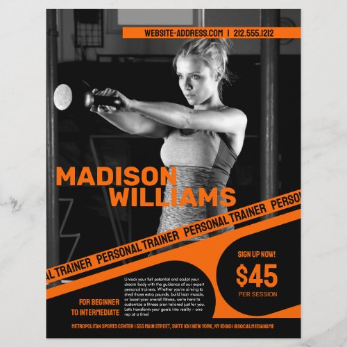 Bold Bright Orange Personal Trainer Photo Flyer