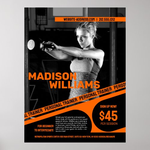 Bold Bright Orange Personal Trainer Photo Poster